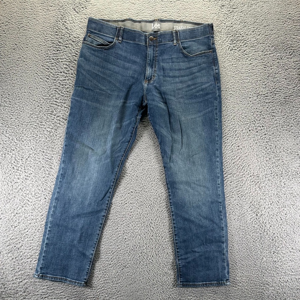 Lee Jeans Mens 40x30 Blue Cotton Denim Tapered Leg Travel Workwear Faded Stretch